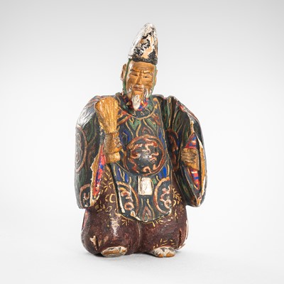 Lot 1774 - A POLYCHROME WOOD NETSUKE OF A SAMBASO DANCER