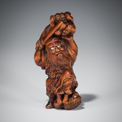 Lot 484 - NIKITA STRUKOV: A CONTEMPORARY WOOD NETSUKE OF SHOKI AND ONI