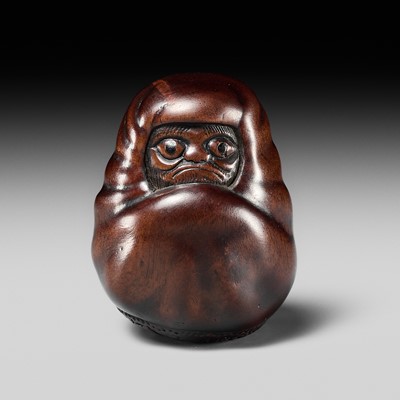 Lot 168 - TADATOSHI: A FINE NAGOYA SCHOOL WOOD NETSUKE OF A DARUMA-DOLL