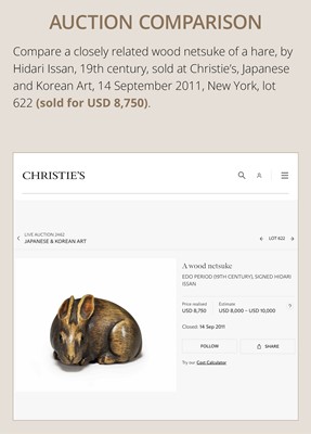 Lot 178 - HIDARI ISSAN: A FINE WOOD NETSUKE OF A HARE