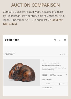 Lot 178 - HIDARI ISSAN: A FINE WOOD NETSUKE OF A HARE