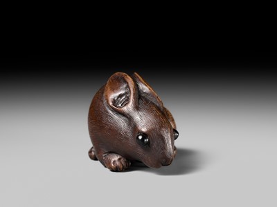 Lot 178 - HIDARI ISSAN: A FINE WOOD NETSUKE OF A HARE