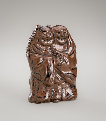 Lot 1232 - A RARE CERAMIC NETSUKE OF KANZAN AND JITTOKU