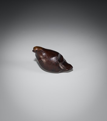 Lot 186 - SUKENAGA: A RARE ITTOBORI YEW WOOD NETSUKE OF A PIGEON