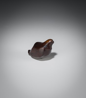 Lot 186 - SUKENAGA: A RARE ITTOBORI YEW WOOD NETSUKE OF A PIGEON