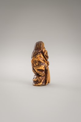 Lot 364 - MITSUHIRO: AN ANTLER NETSUKE OF OKAME
