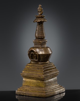 Lot 299 - A BRONZE STUPA, TIBET, 17TH - 18TH CENTURY