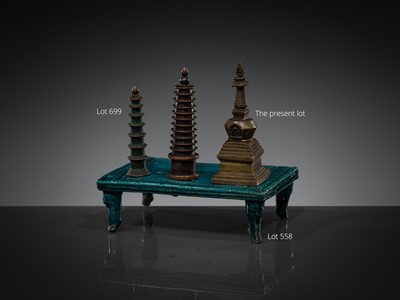 Lot 299 - A BRONZE STUPA, TIBET, 17TH - 18TH CENTURY