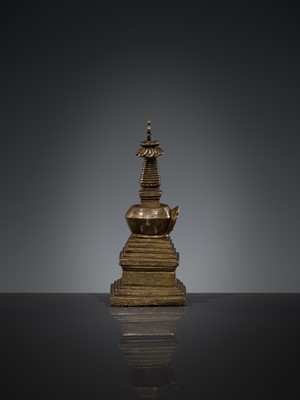 Lot 299 - A BRONZE STUPA, TIBET, 17TH - 18TH CENTURY