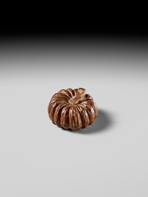 Lot 325 - TADATOSHI: A FINE NAGOYA SCHOOL WOOD NETSUKE OF A PUMPKIN