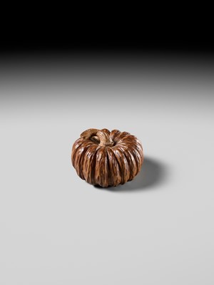 Lot 325 - TADATOSHI: A FINE NAGOYA SCHOOL WOOD NETSUKE OF A PUMPKIN