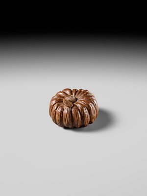 Lot 325 - TADATOSHI: A FINE NAGOYA SCHOOL WOOD NETSUKE OF A PUMPKIN