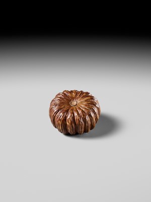 Lot 325 - TADATOSHI: A FINE NAGOYA SCHOOL WOOD NETSUKE OF A PUMPKIN