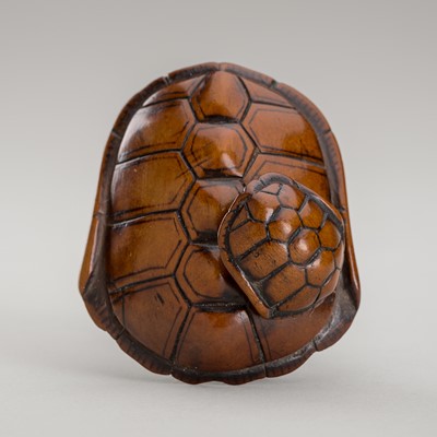 Lot 1340 - YOSHIMASA: A WOOD NETSUKE OF TWO TORTOISES