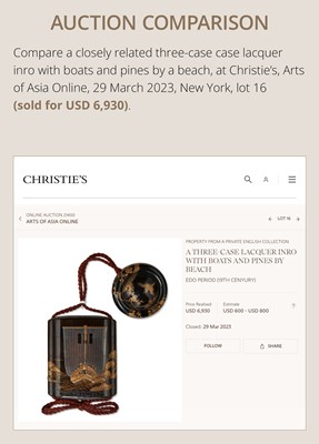 Lot 28 - KOMA KYUI II: A FOUR-CASE LACQUER INRO DEPICTING BOATS IN A HARBOR