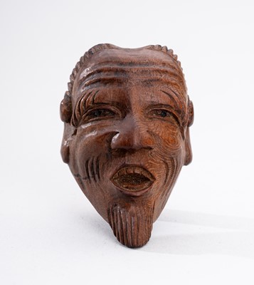 A WOOD MASK NETSUKE OF AN OLD MAN (JO)