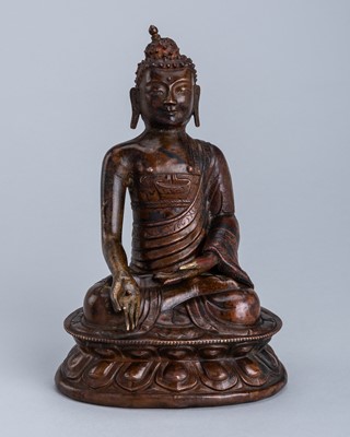 Lot 1552 - A COPPER REPOUSSÉ FIGURE OF BUDDHA, 17TH CENTURY