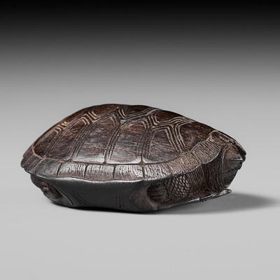 Lot 182 - SHIGEYOSHI: A FINE EBONY WOOD NETSUKE OF A TORTOISE