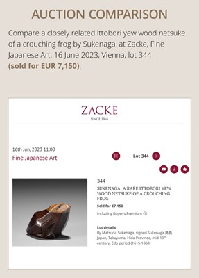 Lot 187 - KAZUYUKI: A RARE ITTOBORI YEW WOOD NETSUKE OF A CROUCHING FROG