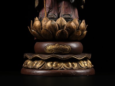 A GILT AND POLYCHROME WOOD FIGURE OF JIZO BOSATSU, EDO PERIOD