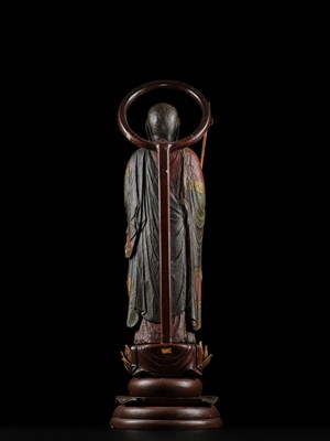 A GILT AND POLYCHROME WOOD FIGURE OF JIZO BOSATSU, EDO PERIOD