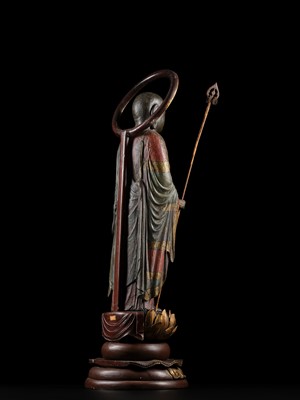 A GILT AND POLYCHROME WOOD FIGURE OF JIZO BOSATSU, EDO PERIOD