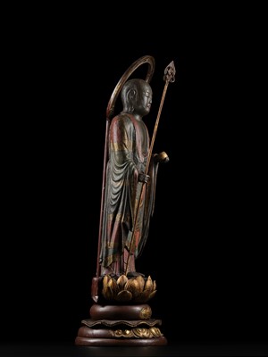 A GILT AND POLYCHROME WOOD FIGURE OF JIZO BOSATSU, EDO PERIOD