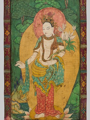 Lot 27 - A PAINTED WOOD PANEL DEPICTING TARA, TIBET, 19TH CENTURY