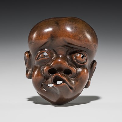 Lot 548 - A MASK NETSUKE OF HYOTTOKO