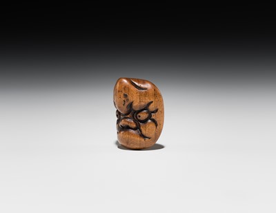 Lot 546 - A WOOD ‘DOUBLE MASK’ NETSUKE OF KARASU TENGU TYPE