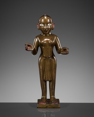 Lot 637 - A SHELL-INLAID BRONZE FIGURE OF RADHA, BENGAL, 18TH-19TH CENTURY