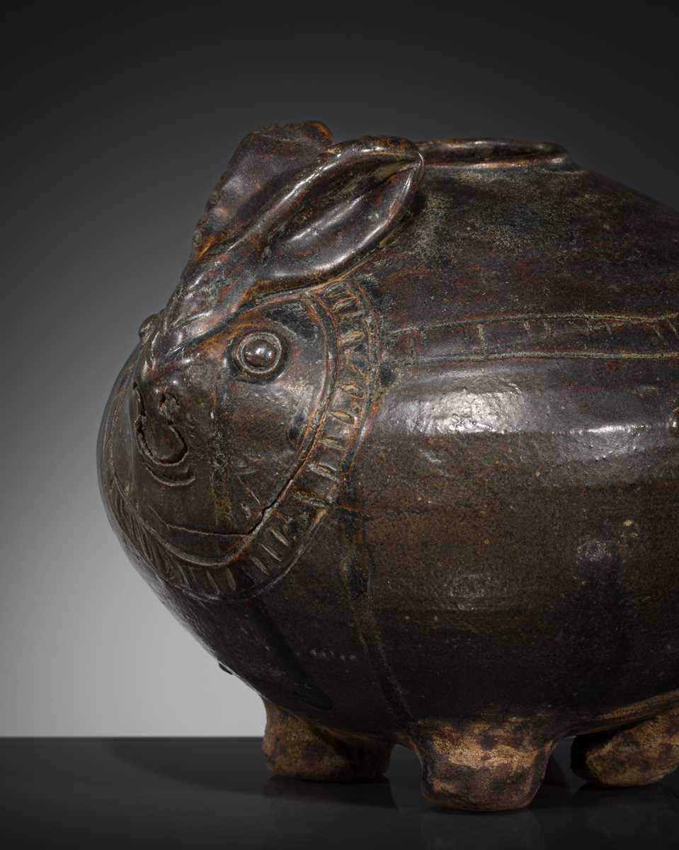 Lot 413 - A RARE RABBIT-FORM LIME POT, KHMER EMPIRE,
