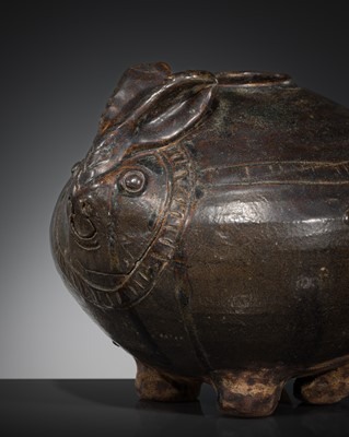 Lot 413 - A RARE RABBIT-FORM LIME POT, KHMER EMPIRE, 11TH-12TH CENTURY