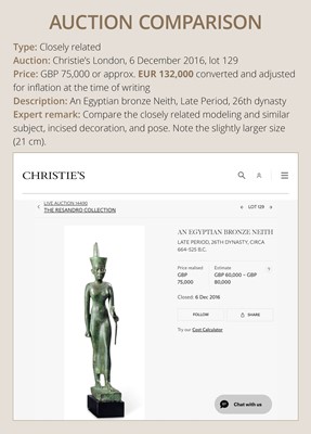 Lot 3 - AN EXCEPTIONALLY FINE BRONZE FIGURE OF NEITH AS A WARRIOR GODDESS, LATE PERIOD