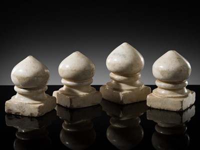 Lot 351 - A GROUP OF FOUR MUGHAL WHITE MARBLE CARPET WEIGHTS, NORTH INDIA, 18TH-19TH CENTURY