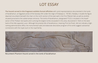 Lot 25 - AN EXCEPTIONALLY RARE RELIEF FRAGMENT OF A PHANTOM HOUND, LATE PERIOD, DYNASTY XXVI (SAITE)