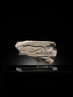 Lot 25 - AN EXCEPTIONALLY RARE RELIEF FRAGMENT OF A PHANTOM HOUND, LATE PERIOD, DYNASTY XXVI (SAITE)
