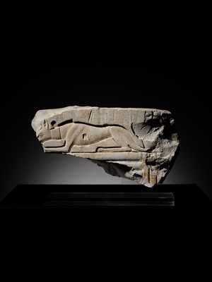 Lot 25 - AN EXCEPTIONALLY RARE RELIEF FRAGMENT OF A PHANTOM HOUND, LATE PERIOD, DYNASTY XXVI (SAITE)