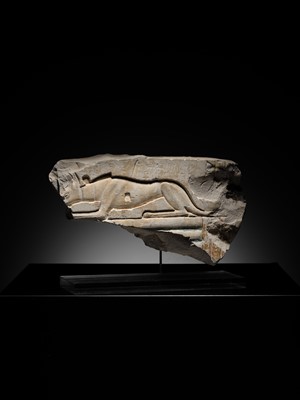 Lot 25 - AN EXCEPTIONALLY RARE RELIEF FRAGMENT OF A PHANTOM HOUND, LATE PERIOD, DYNASTY XXVI (SAITE)