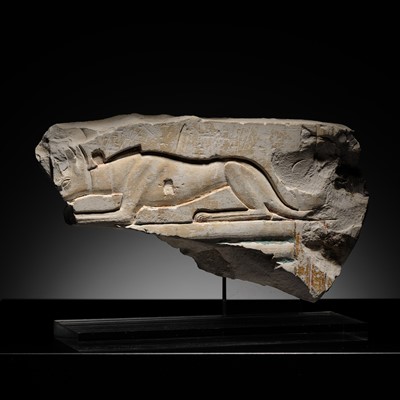 Lot 25 - AN EXCEPTIONALLY RARE RELIEF FRAGMENT OF A PHANTOM HOUND, LATE PERIOD, DYNASTY XXVI (SAITE)