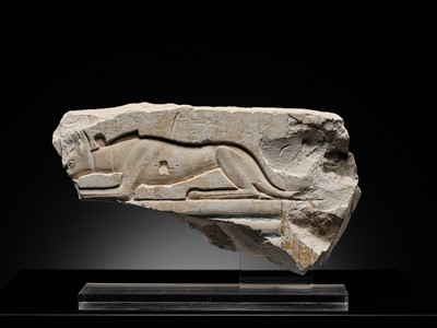 Lot 25 - AN EXCEPTIONALLY RARE RELIEF FRAGMENT OF A PHANTOM HOUND, LATE PERIOD, DYNASTY XXVI (SAITE)