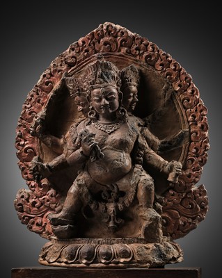 Lot 315 - AN IMPRESSIVE TERRACOTTA STELE OF MAHAKALA, NEPAL, 17TH – 18TH CENTURY