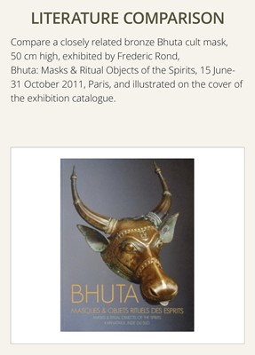 Lot 638 - A BHUTA CULT BRONZE MASK OF NANDI, KARNATAKA, 18TH-19TH CENTURY