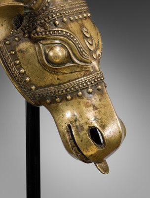 Lot 638 - A BHUTA CULT BRONZE MASK OF NANDI, KARNATAKA, 18TH-19TH CENTURY