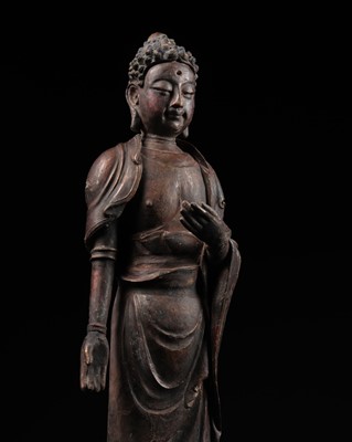 Lot 457 - A LARGE GILT-LACQUERED WOOD AND STUCCO BUDDHA, VIETNAM, 17TH-18TH CENTURY