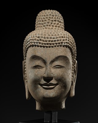 Lot 346 - A FINE LIMESTONE HEAD OF BUDDHA, LATE NORTHERN WEI DYNASTY, 6TH CENTURY