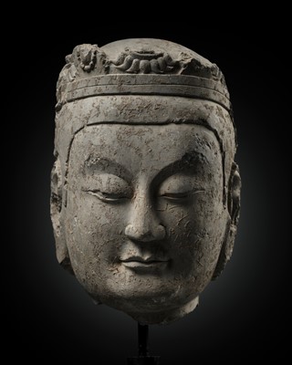 Lot 335 - A LIMESTONE HEAD OF A BODHISATTVA, NORTHERN QI DYNASTY, 6TH CENTURY