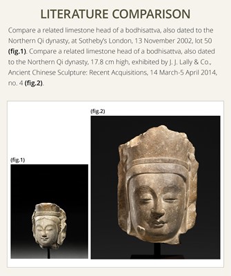 Lot 335 - A LIMESTONE HEAD OF A BODHISATTVA, NORTHERN QI DYNASTY, 6TH CENTURY