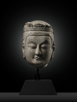 Lot 335 - A LIMESTONE HEAD OF A BODHISATTVA, NORTHERN QI DYNASTY, 6TH CENTURY