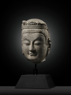Lot 335 - A LIMESTONE HEAD OF A BODHISATTVA, NORTHERN QI DYNASTY, 6TH CENTURY